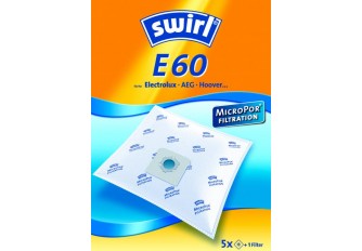 Swirl E 60 Staubsaugerbeutel Filtertüten MicroPor - Inhalt 5 Stück + 1 Filter 