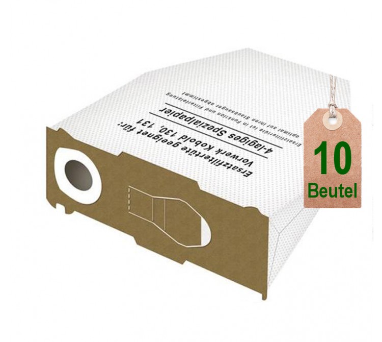 10 Staubsaugerbeutel Filtertüten weiß geeignet für Vorwerk Kobold VK 130 131