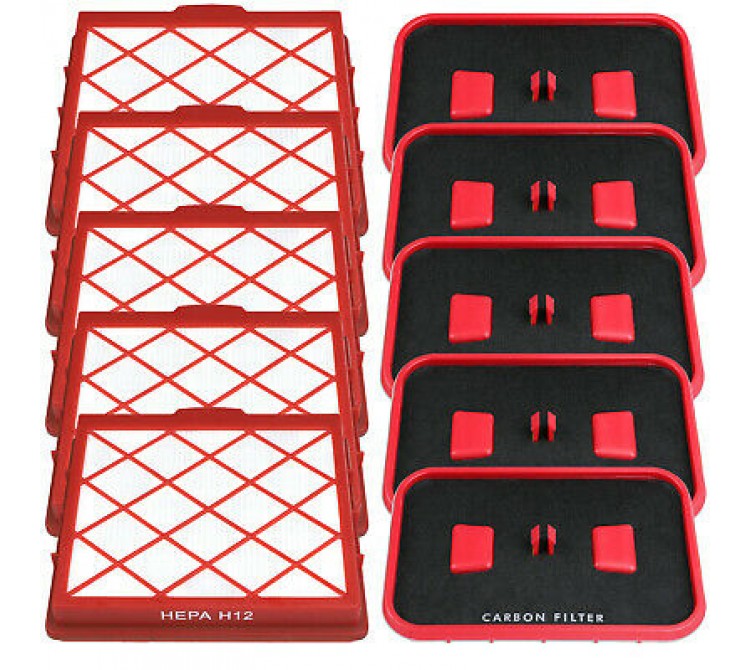 5 Hepa Mikrofilter + 5 Motor Kohle Filter passend für Lux 1 D 820 Royal Classic