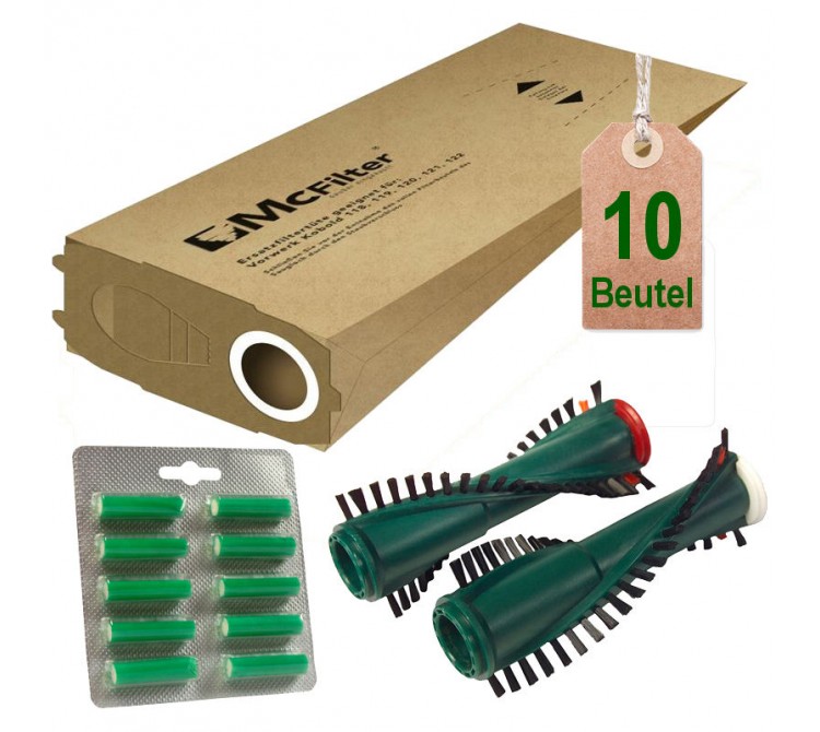 10 Staubsaugerbeutel Filtertüten Bürsten Duft geeignet für Vorwerk Kobold VK 120 121 122