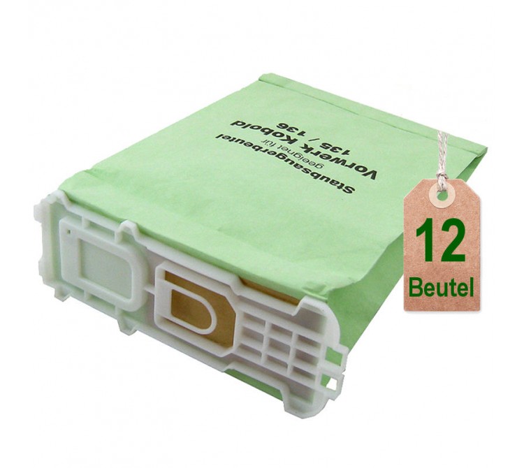 12 Staubsaugerbeutel Filtertüten grün geeignet für Vorwerk Kobold VK 135 und VK 136