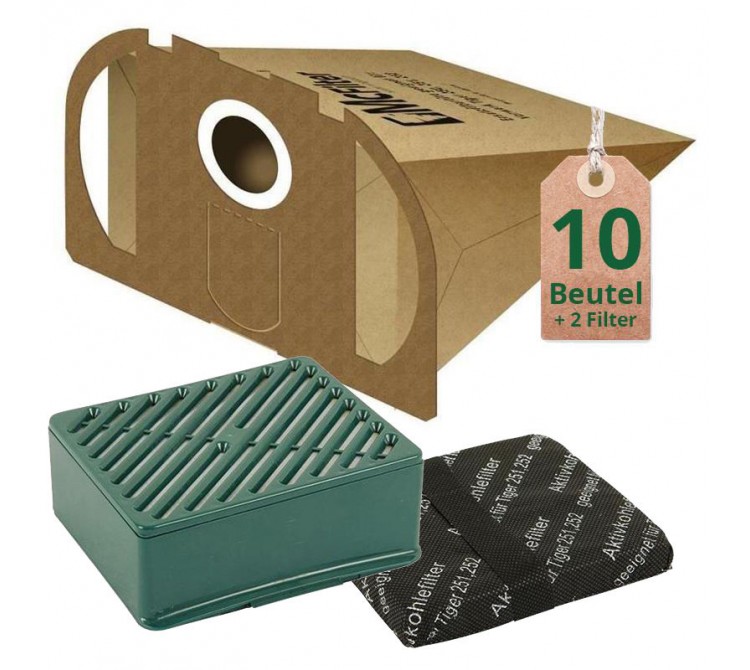10 Staubsaugerbeutel Filtertüten Hepa Filter geeignet für Vorwerk Tiger 251 252