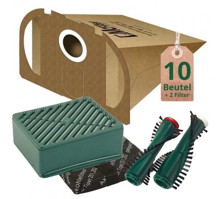 10 Staubsaugerbeutel Filtertüten Hepa H12 Bürsten geeignet für Vorwerk Tiger 251 252