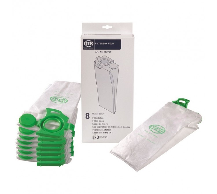 Sebo 7029 ER Filtertüten Staubsaugerbeutel Filter Filterbox für Felix - 8 Stück Ultra-Bag