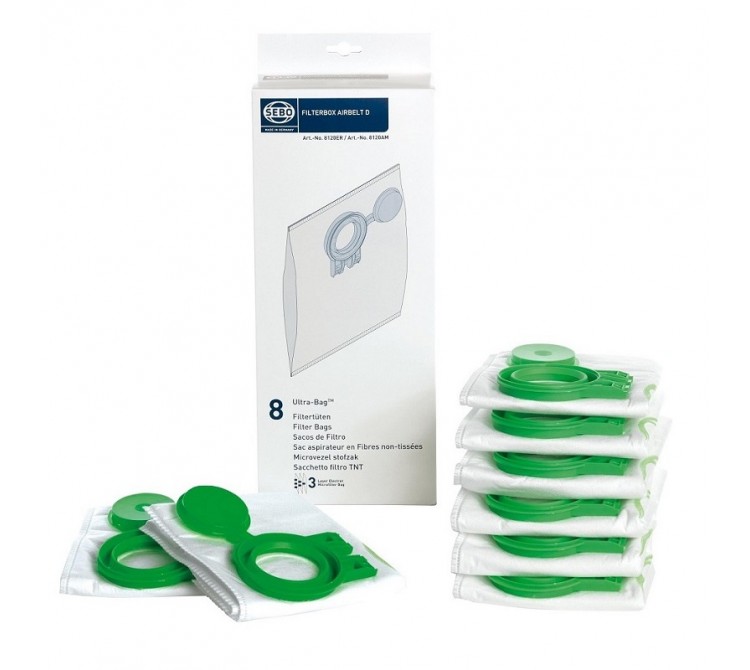 Sebo 8120ER Filtertüten Staubsaugerbeutel Filter Filterbox für Airbelt D - 8 Stück Ultra-Bag