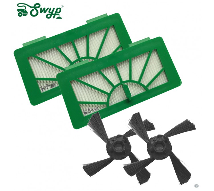 2 HEPA Allergie Filter und 2 Seitenbürsten passend für Vorwerk Kobold VR100 und  Neato XV Serie