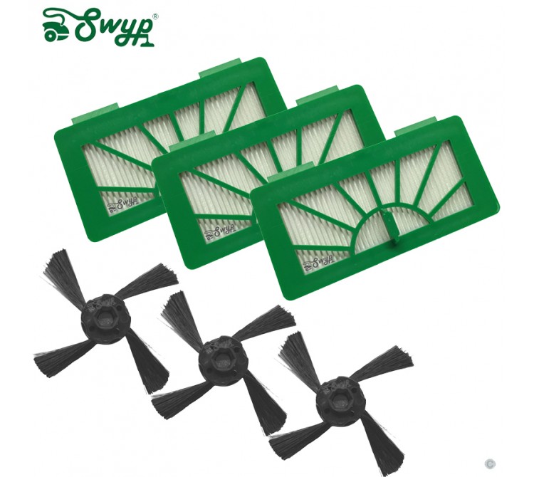 3 HEPA Allergie Filter und 3 Seitenbürsten passend für Vorwerk Kobold VR100 und  Neato XV Serie