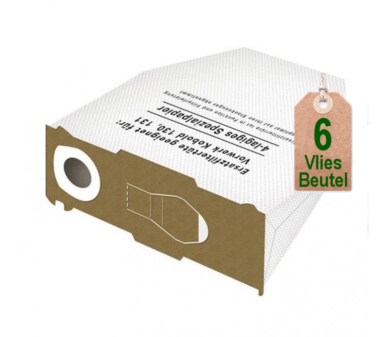 6 Vlies Staubsaugerbeutel Filtertüten geeignet für Vorwerk Kobold VK 130 und VK 131