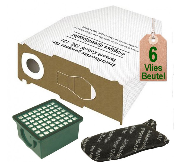 6 Vlies Staubsaugerbeutel und Filter geeignet für Vorwerk Kobold VK 130 und VK 131