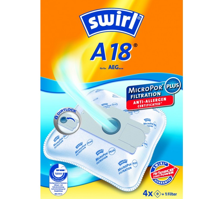 Swirl A 18 Staubsaugerbeutel Filtertüten MicroPor - Inhalt 4 Stück + 1 Filter 