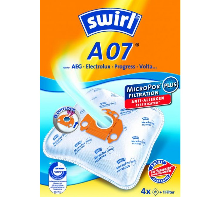 Swirl A 07 Staubsaugerbeutel Filtertüten MicroPor - Inhalt 4 Stück + 1 Filter 