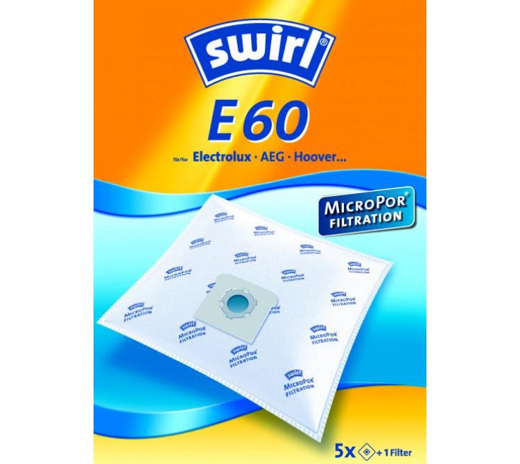 Swirl E 60 Staubsaugerbeutel Filtertüten MicroPor - Inhalt 5 Stück + 1 Filter 