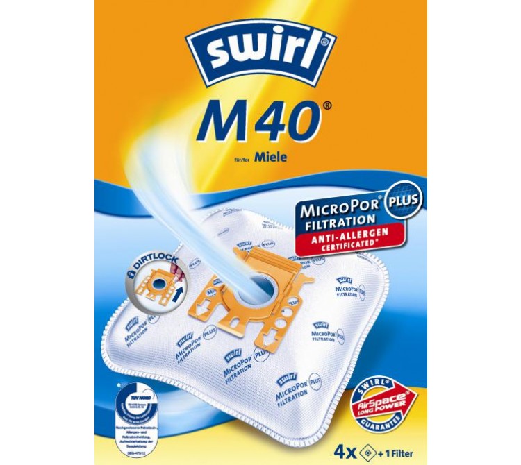 Swirl M 40 Staubsaugerbeutel Filtertüten MicroPor - Inhalt 4 Stück + 1 Filter 