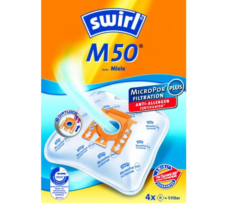Swirl M 50 Staubsaugerbeutel Filtertüten MicroPor - Inhalt 4 Stück + 1 Filter 