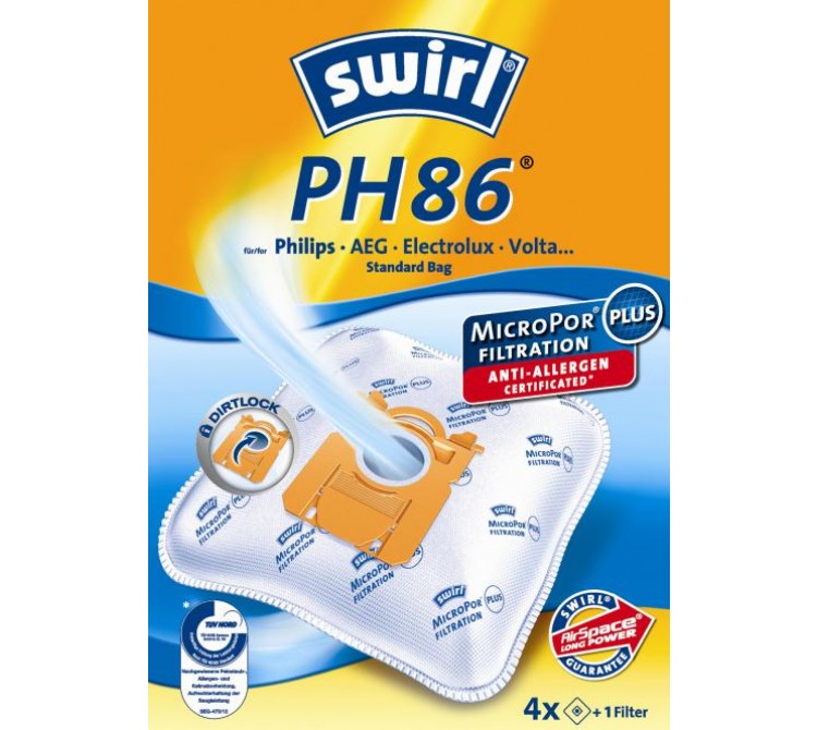 Swirl PH 86 Staubsaugerbeutel Filtertüten MicroPor - Inhalt 4 Stück + 1 Filter 