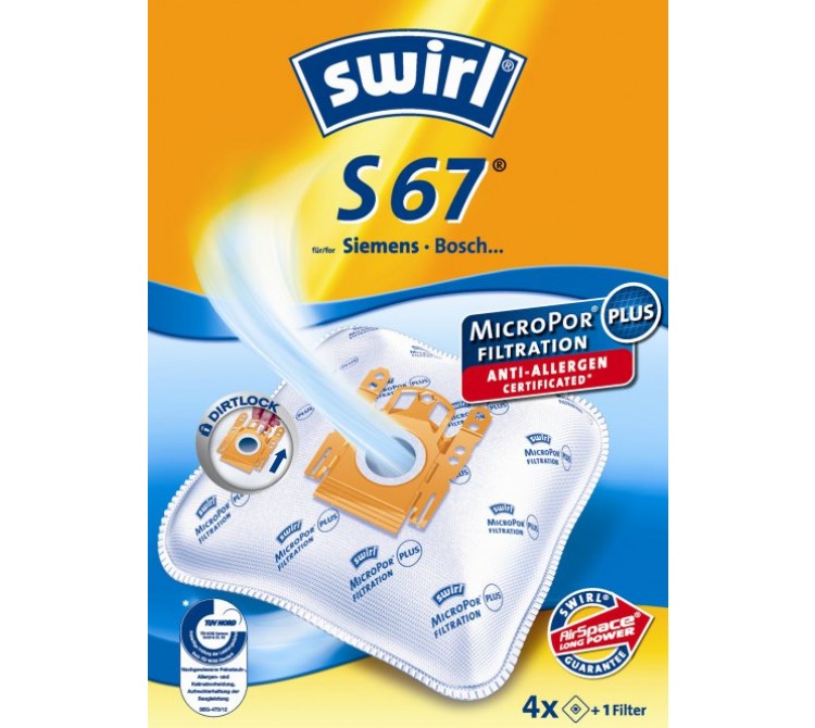 Swirl S 67 Staubsaugerbeutel Filtertüten MicroPor - Inhalt 4 Stück + 1 Filter 