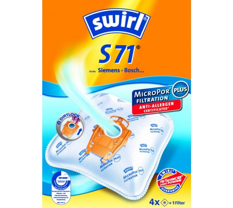 Swirl S 71 Staubsaugerbeutel Filtertüten MicroPor - Inhalt 4 Stück + 1 Filter 