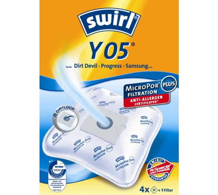 Swirl Y 05 Staubsaugerbeutel Filtertüten MicroPor - Inhalt 4 Stück + 1 Filter 