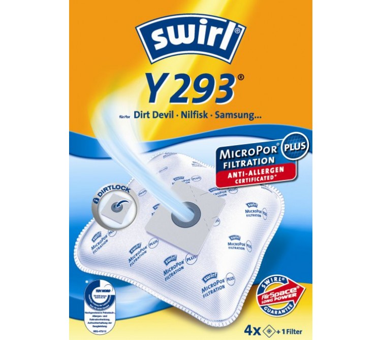 Swirl Y 293 Staubsaugerbeutel Filtertüten MicroPor - Inhalt 4 Stück + 1 Filter 