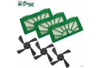 3 HEPA Allergie Filter und 3 Seitenbürsten passend für Vorwerk Kobold VR100 und  Neato XV Serie